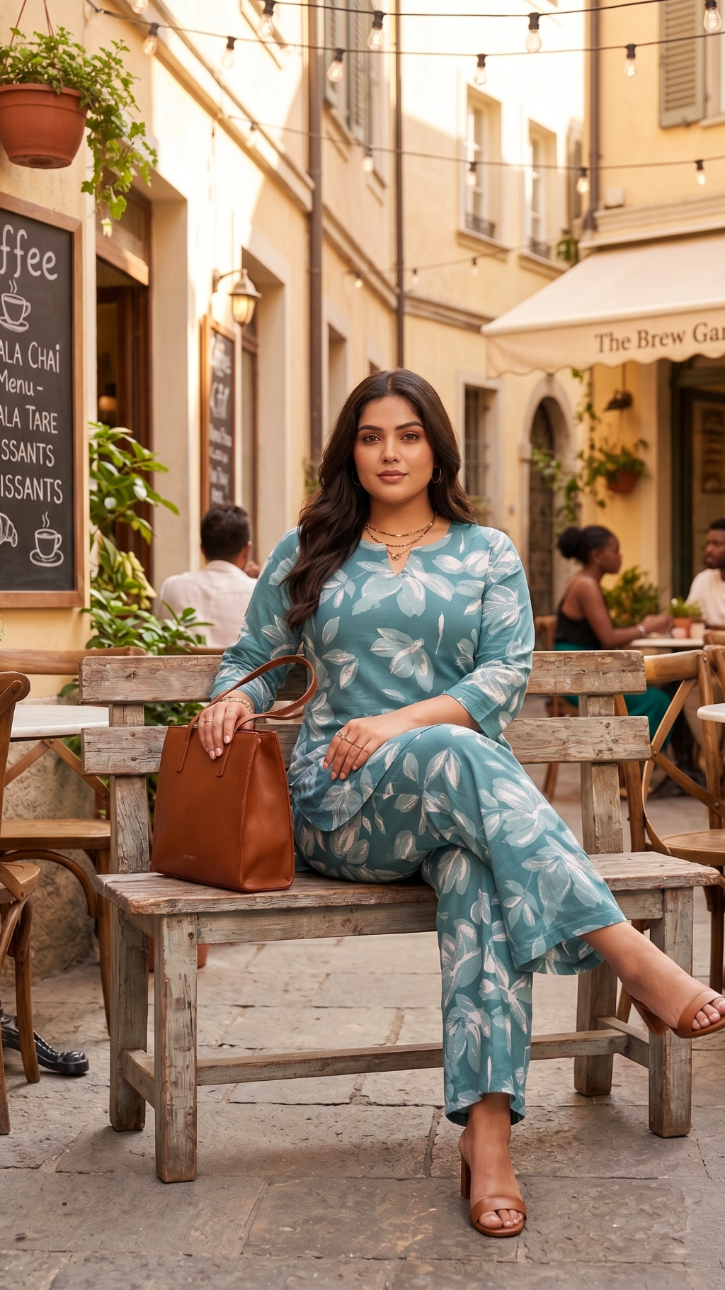 Plus Size Floral Cotton Co-ord Set – Green Kurta & Palazzo (2 Pc)
