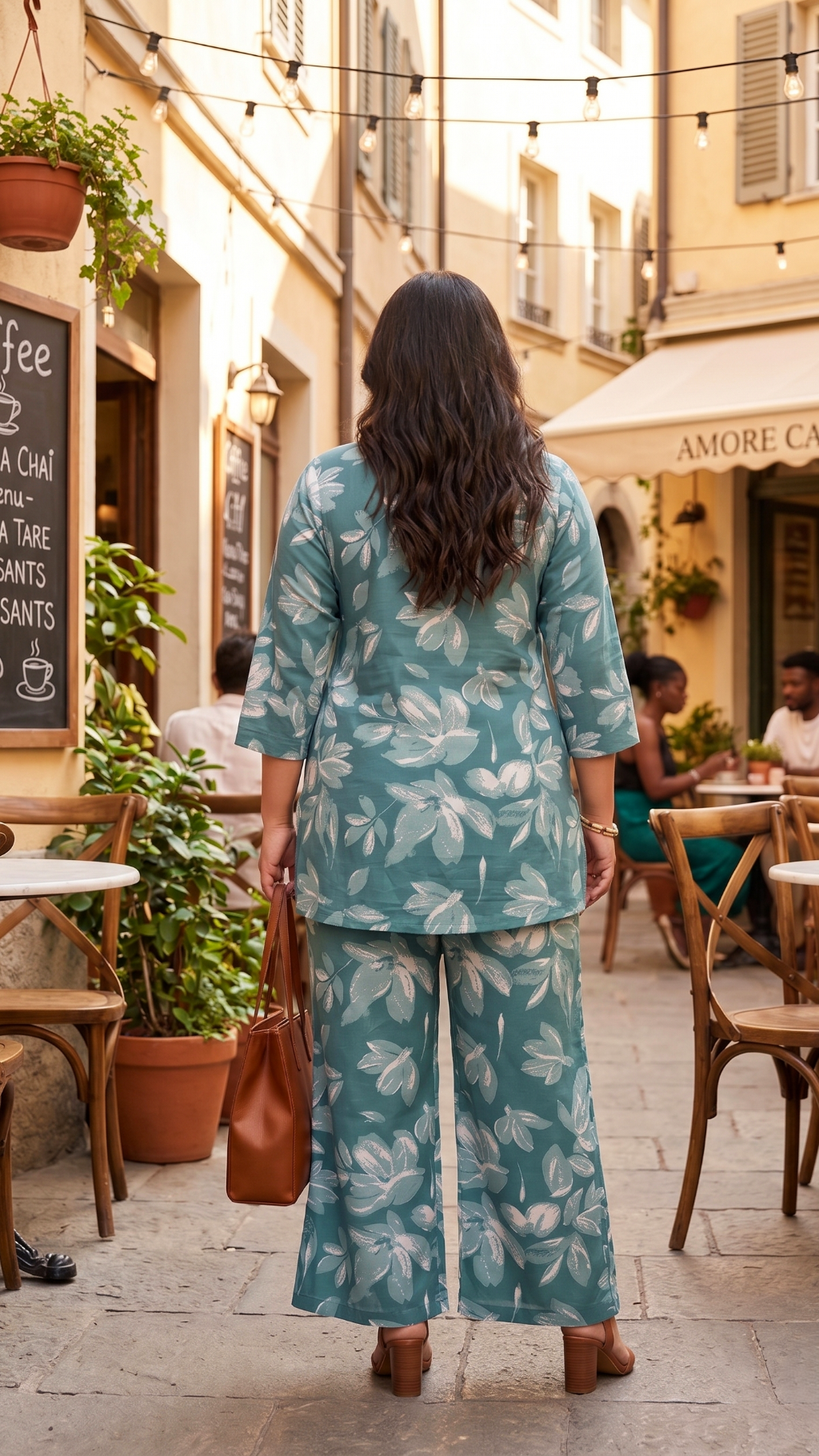 Plus Size Floral Cotton Co-ord Set – Green Kurta & Palazzo (2 Pc)