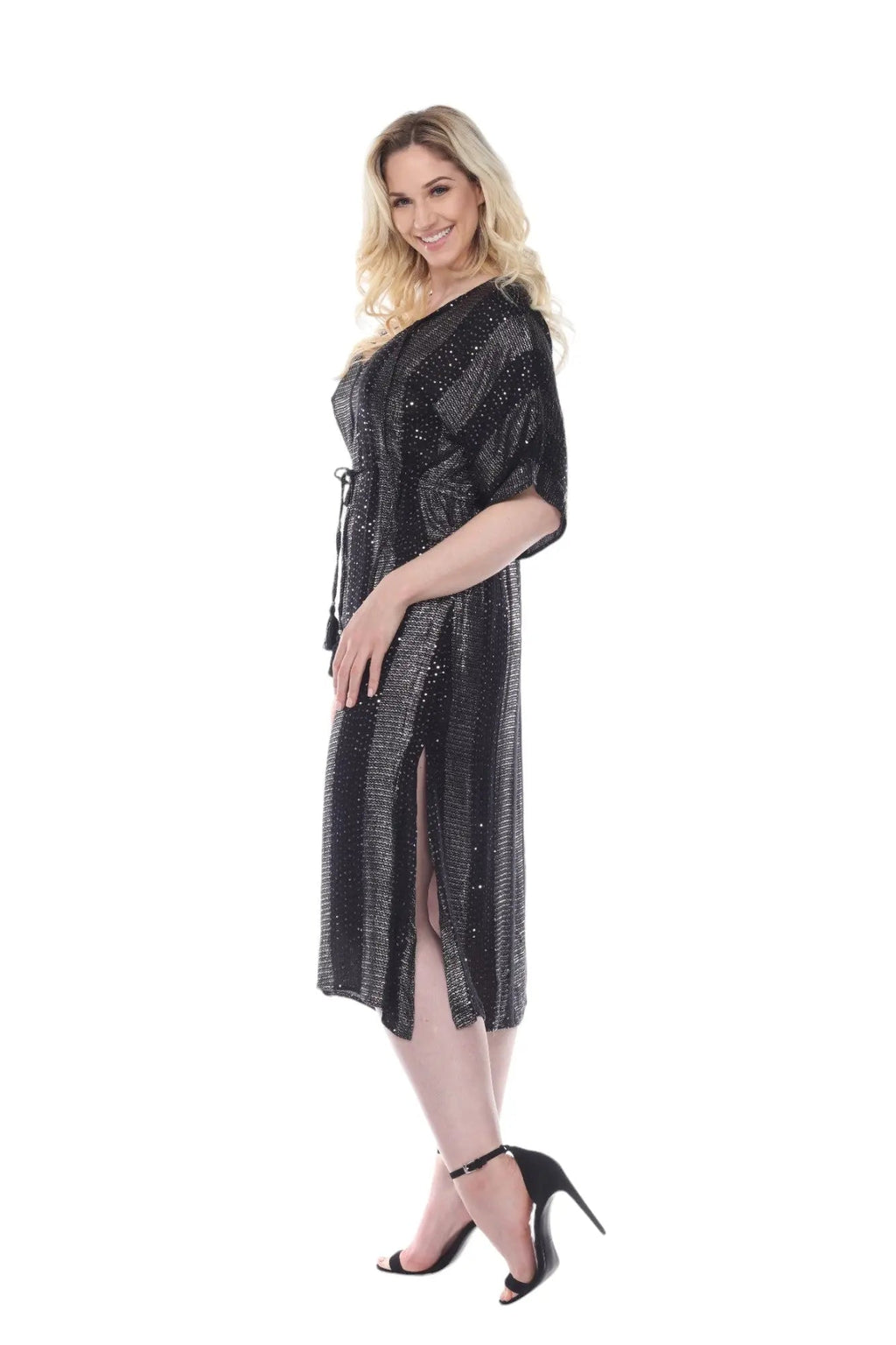 Women's Beach Kaftan Cover Up – Bohemian Lurex Maxi Tunic Dress