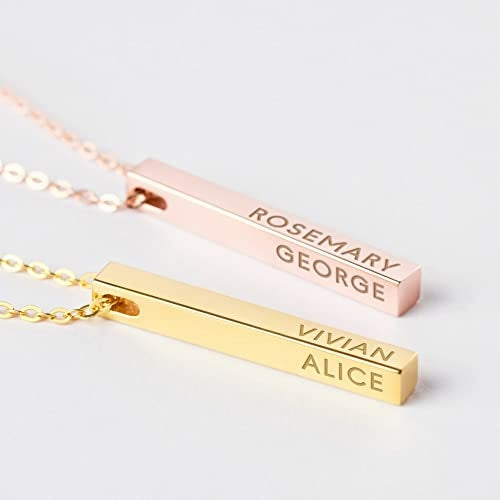 Personalised Mother Bar Necklace with Kids Names – 4 Side Engraving