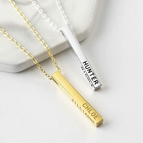 Personalised Mother Bar Necklace with Kids Names – 4 Side Engraving