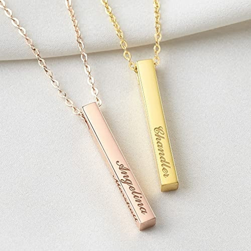 Personalised Mother Bar Necklace with Kids Names – 4 Side Engraving