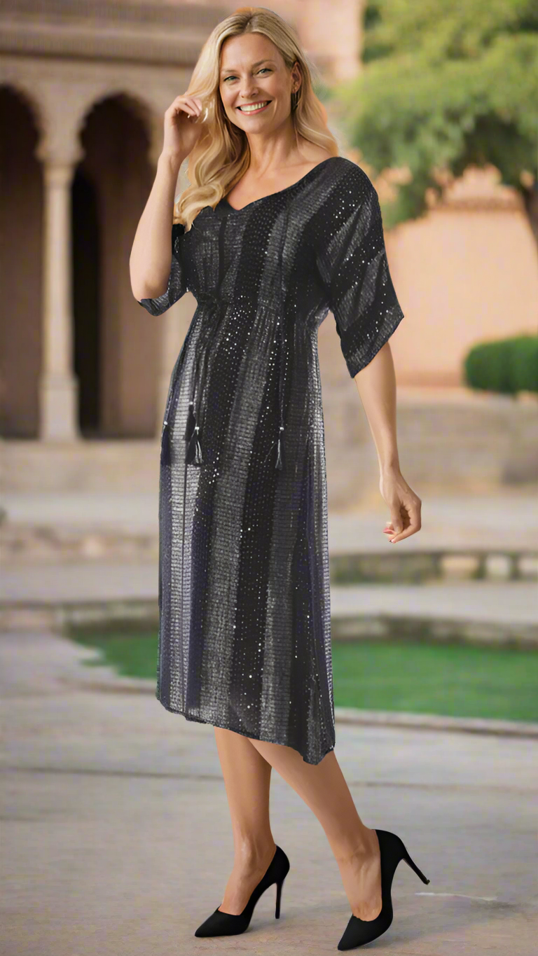 Women's Beach Kaftan Cover Up – Bohemian Lurex Maxi Tunic Dress