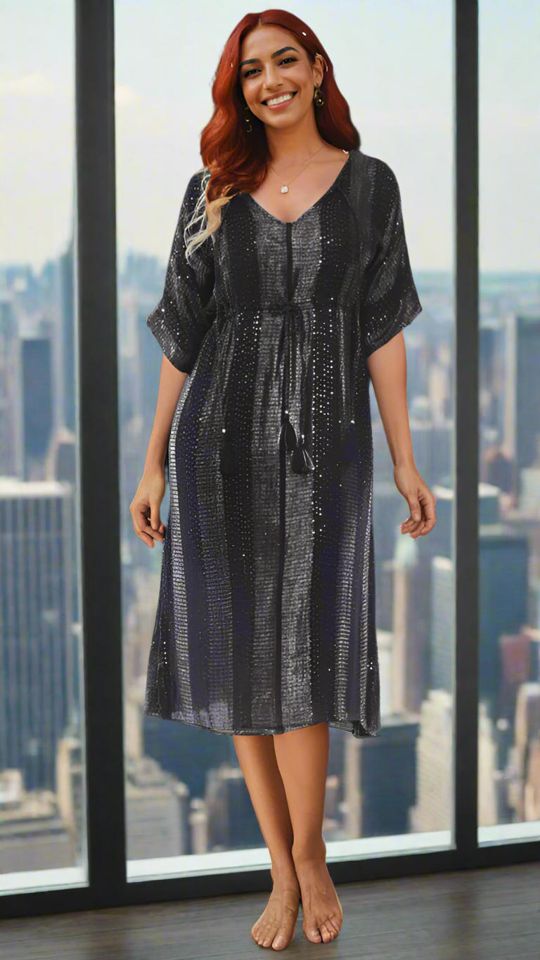 Women's Beach Kaftan Cover Up – Bohemian Lurex Maxi Tunic Dress
