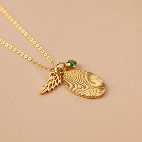 Personalised Fingerprint Necklace with Birthstone – Unique Gift for Mum, Wife & Her