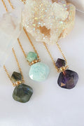 Natural Crystal Bottle Necklace – 24K Gold Plated