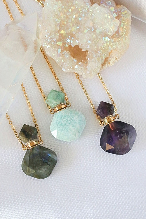 Natural Crystal Bottle Necklace – 24K Gold Plated