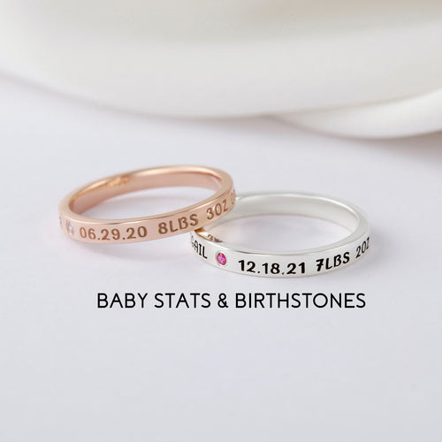 Personalised Baby Name Ring with Birthstone – New Mum Gift