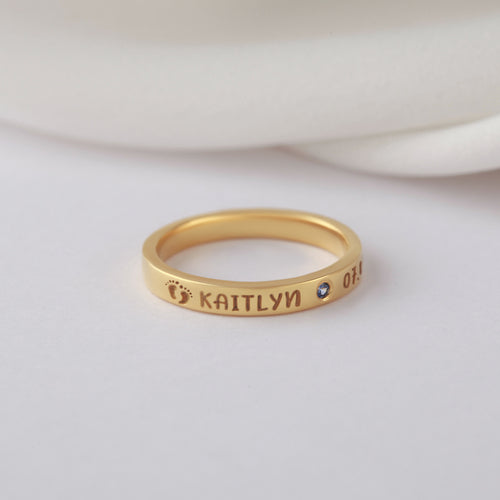 Personalised Baby Name Ring with Birthstone – New Mum Gift