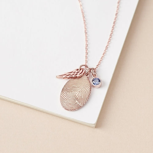 Personalised Fingerprint Necklace with Birthstone – Unique Gift for Mum, Wife & Her