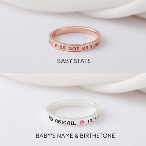 Personalised Baby Name Ring with Birthstone – New Mum Gift