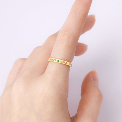 Personalised Baby Name Ring with Birthstone – New Mum Gift