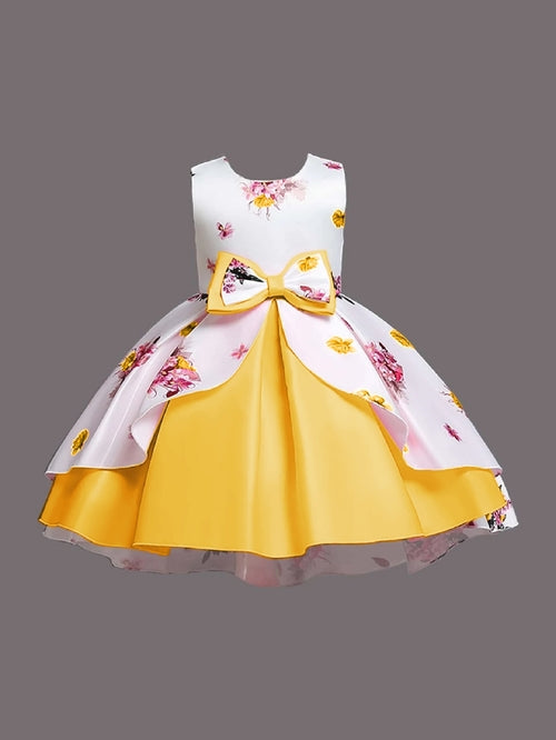 Girl's Satin Floral Printed Frock – Ages 3–4