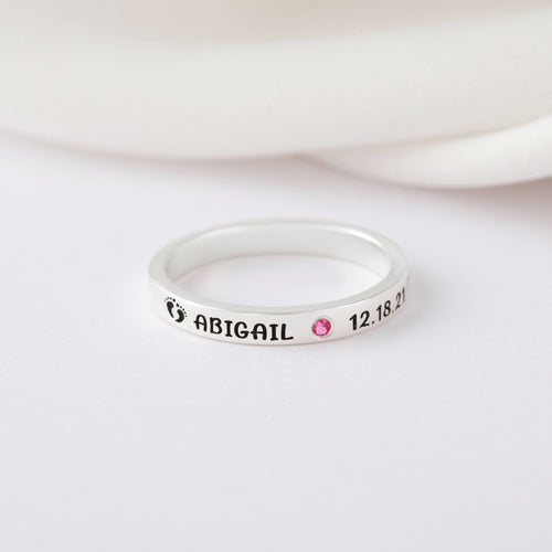 Personalised Baby Name Ring with Birthstone – New Mum Gift