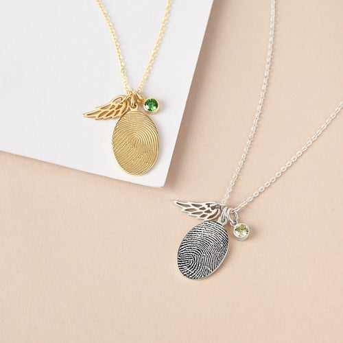 Personalised Fingerprint Necklace with Birthstone – Unique Gift for Mum, Wife & Her