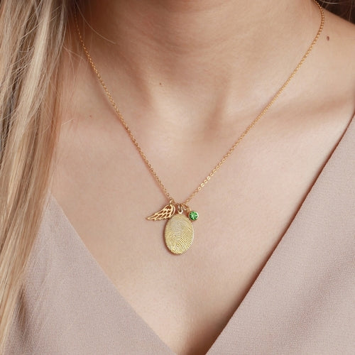 Personalised Fingerprint Necklace with Birthstone – Unique Gift for Mum, Wife & Her