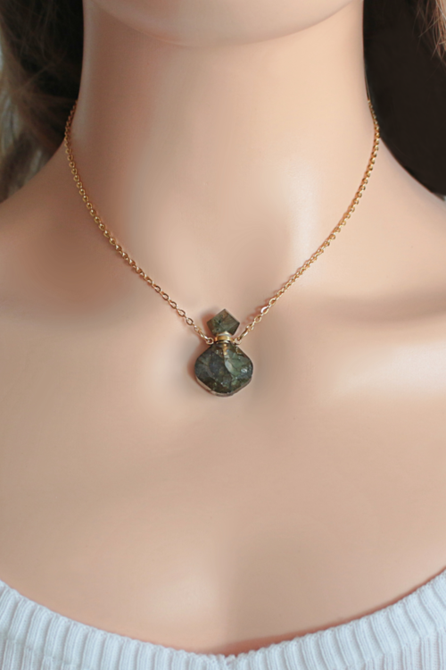 Natural Crystal Bottle Necklace – 24K Gold Plated
