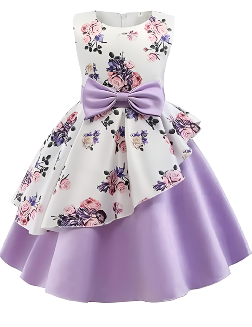 Floral Printed Purple Frock for Girls