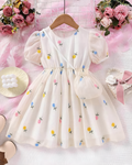 Beautiful Embroidered Fit & Flare Dress with Puff Sleeves for Girls