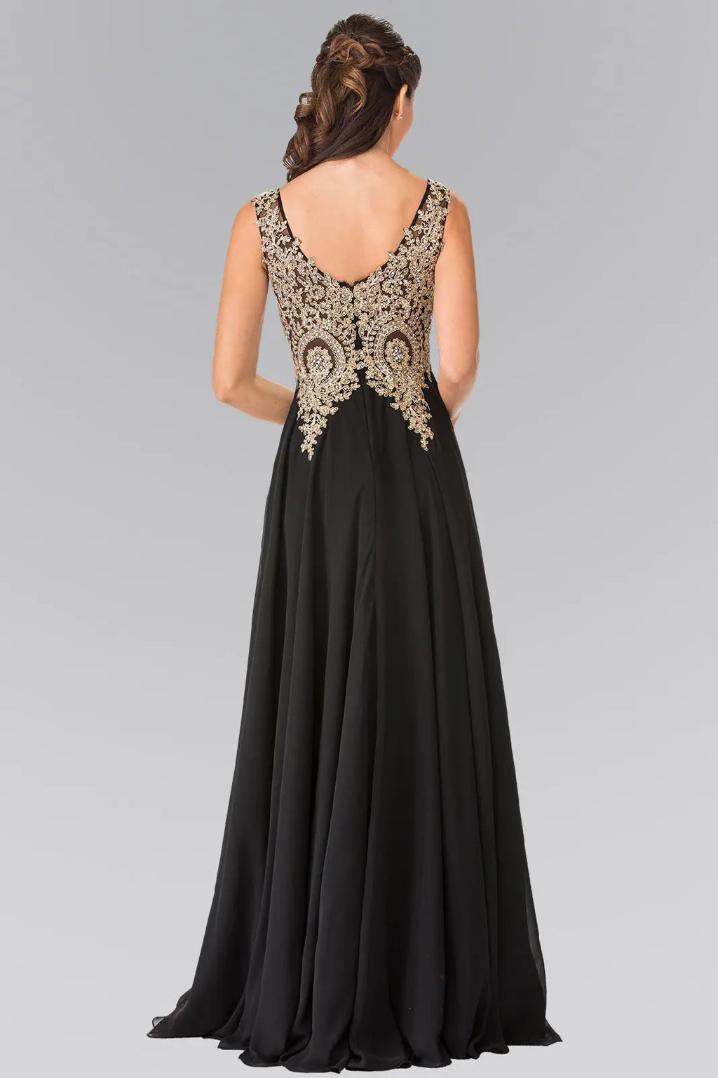 Embroidered Chiffon V-Neck Prom Gown