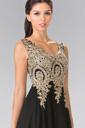 Embroidered Chiffon V-Neck Prom Gown
