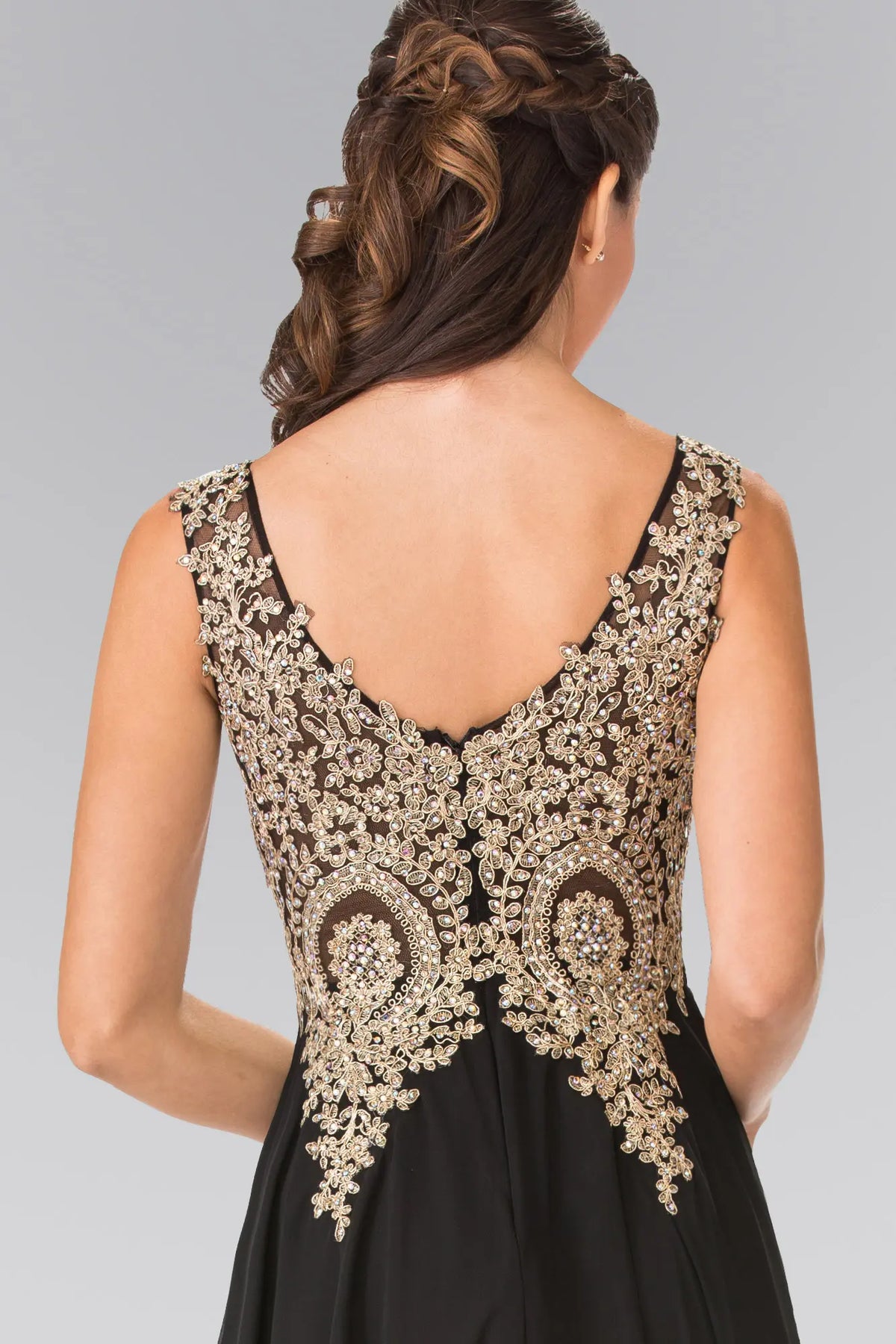 Embroidered Chiffon V-Neck Prom Gown